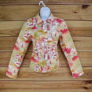 Lemon Grass Blazer Jacket Womens Size‎ L Multicolor Patterned Button Up Collared